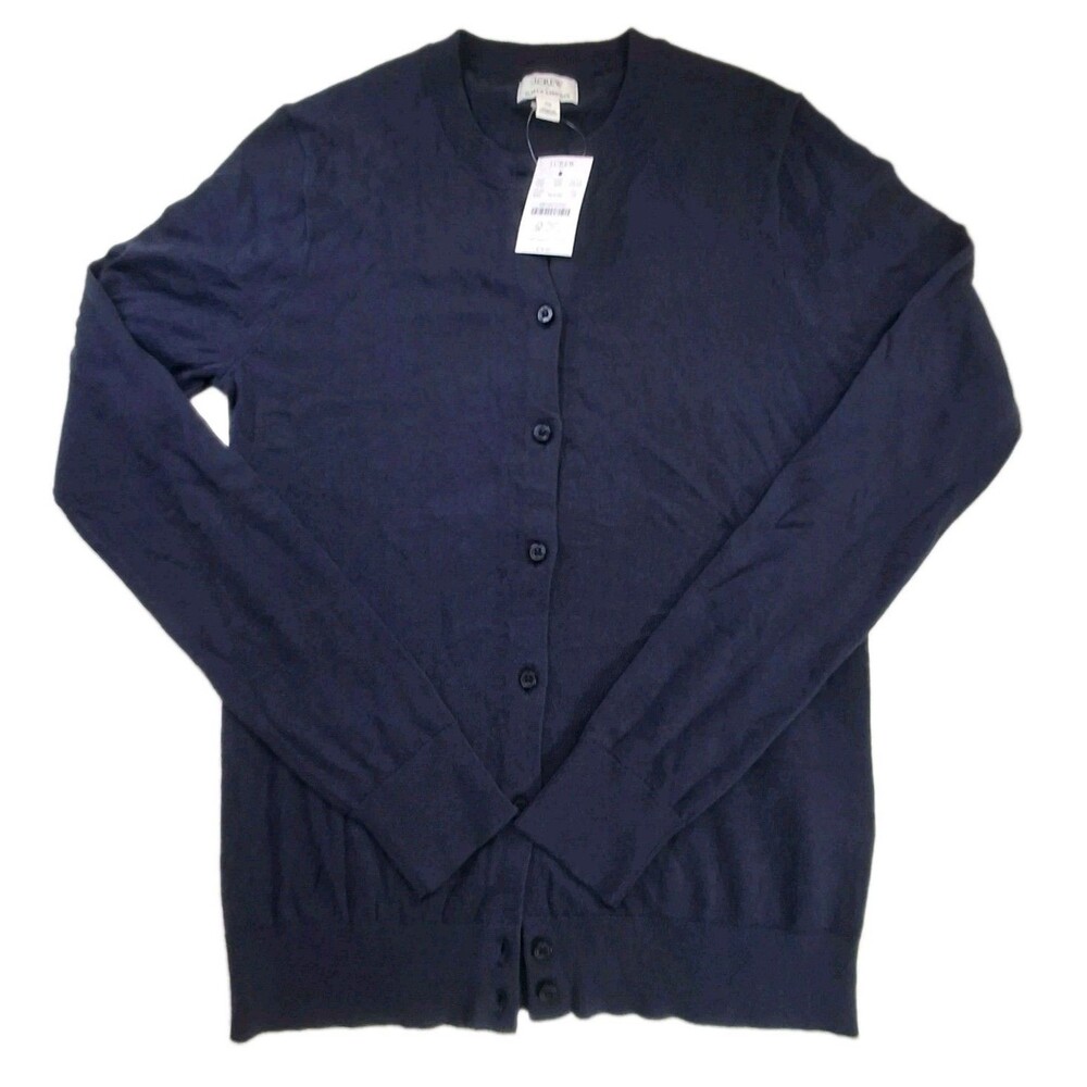 NWT J.Crew Classic Cardigan Women XS Navy Cotton Button Front Crew Neck Knit